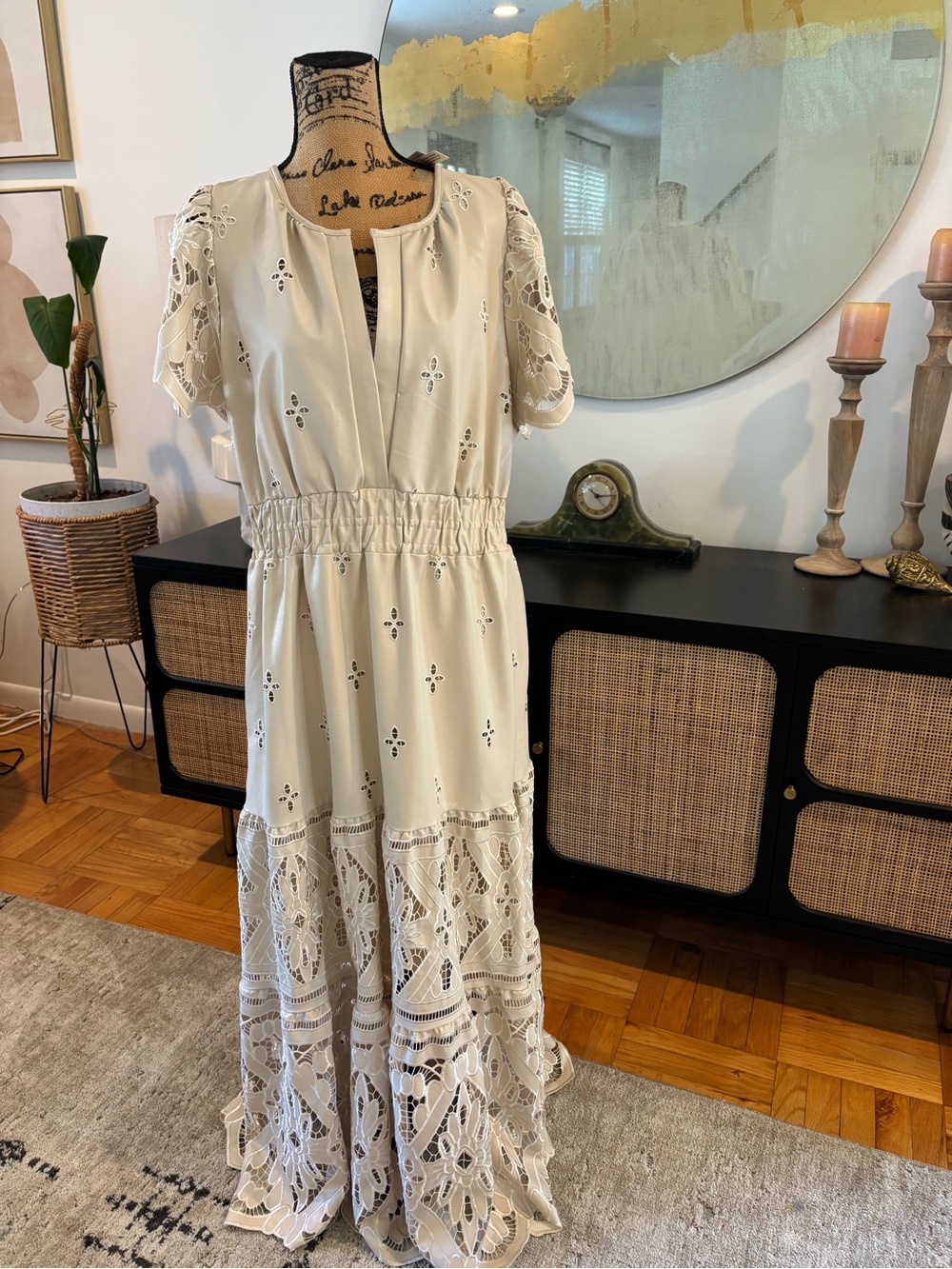 Anthropologie Cream Eyelet Lace Maxi Dress - Picture 2 of 2